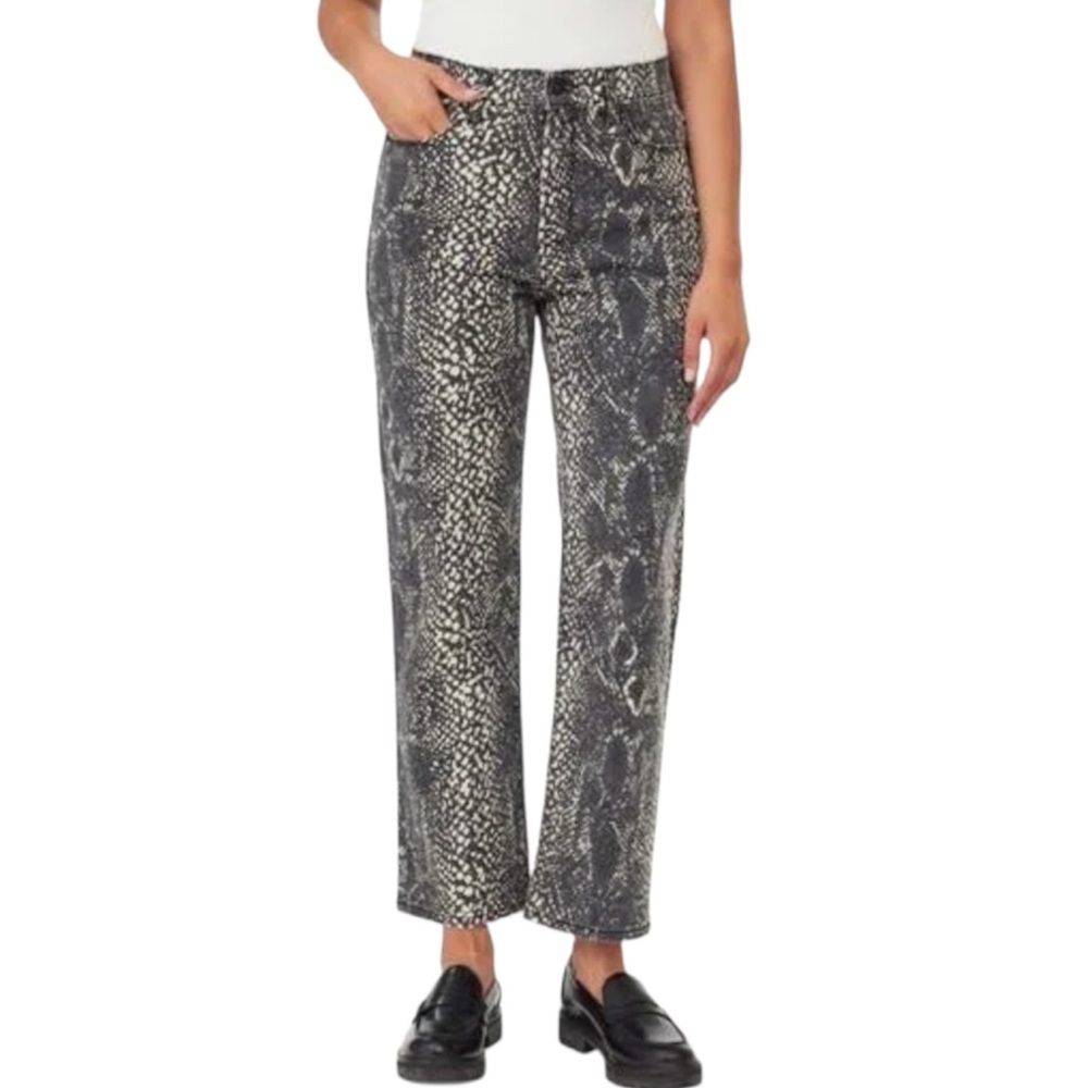 Kensie Crop Jeans High Rise Straight Leg Black White Snakeskin Print Women’s 6